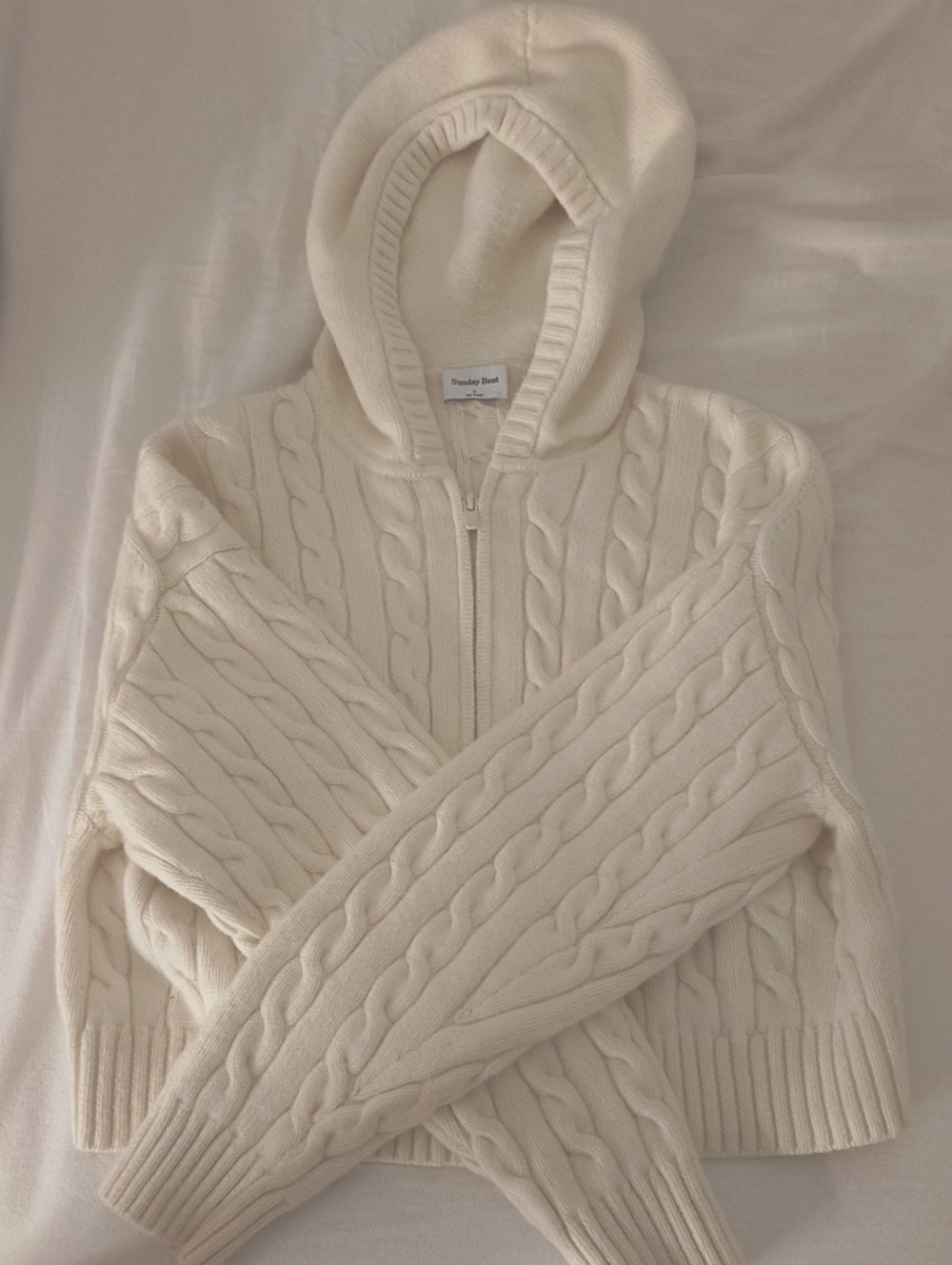 Sunday Best Ivory Cable-Knit Hooded Zip Sweater